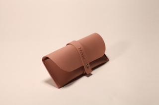 A meat pink glasses case soft bag, with a fixed edge strip, LOGO can be customized
