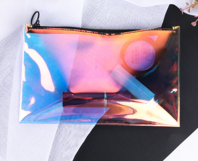 Environmentally friendly transparent laser TPU receiving bag toothed zipper bag plastic waterproof cosmetics gift packaging bag