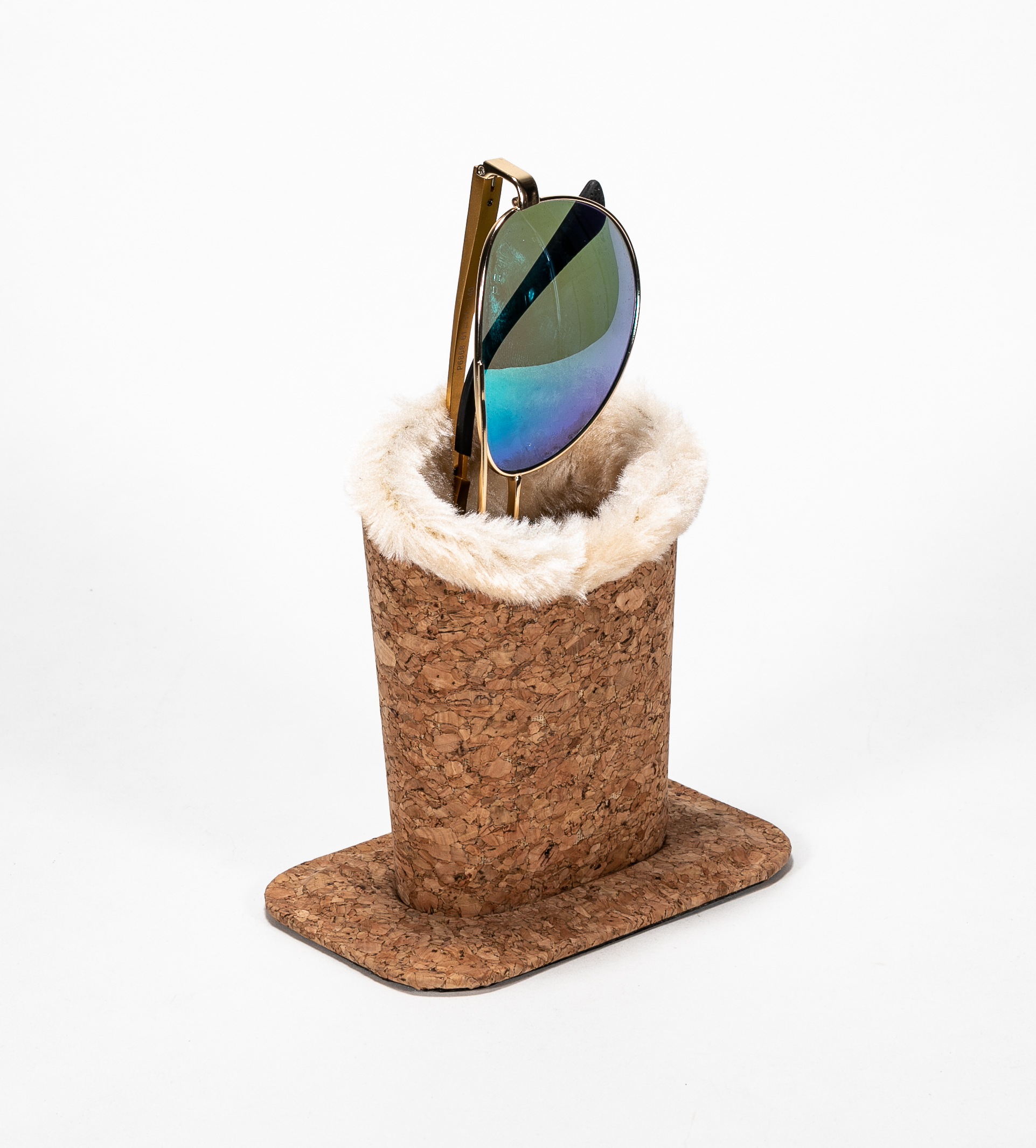2021 Sunglasses, Brown Wood Grain, Lined with Fluffy Decorative Glasses Display Case