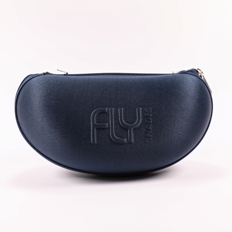 2021 GlASSES CASE SUNGLASSES Are Dark Blue with LOGO Printed on Them. They Are Zippy And Look Like A Fanny Pack